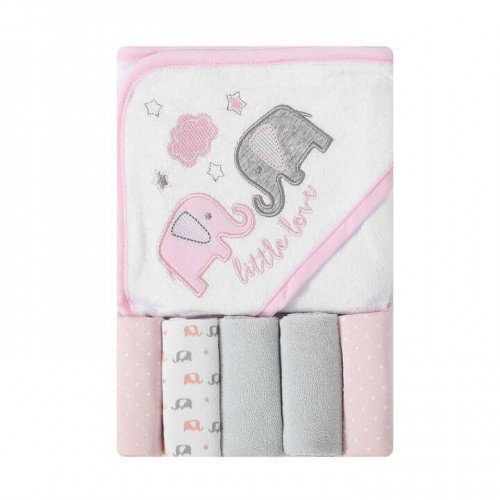 Mother's Choice Set cadou bebelusi cu 5 mini prosopele si prosop de baie cu gluga Little Love