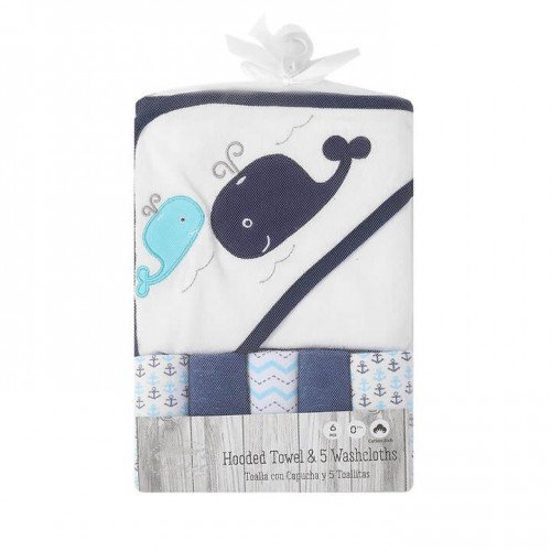 Mother's Choice Set cadou bebelusi cu 5 mini prosopele si prosop de baie cu gluga model Marin