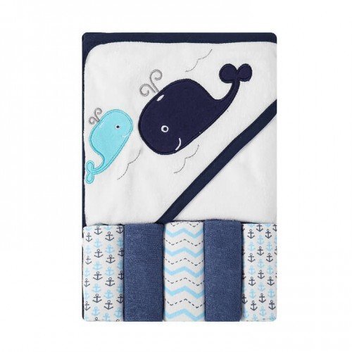 Mother's Choice Set cadou bebelusi cu 5 mini prosopele si prosop de baie cu gluga model Marin