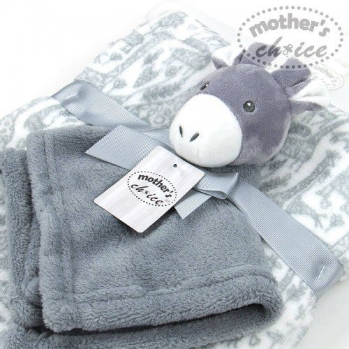 Mother's Choice Set cadou bebelusi cu paturica si jucarie atasament magarus gri