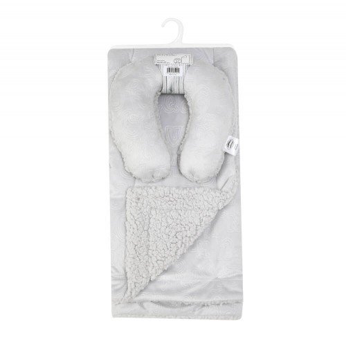 Mother's Choice Set cadou bebelusi cu pernuta calatorie si paturica pufoasa gri