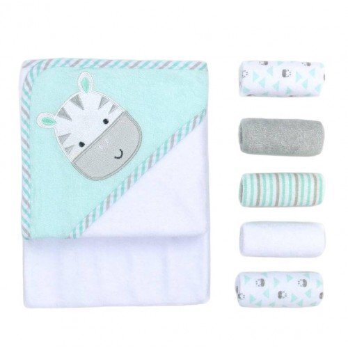 Mother's Choice Set cadou bebelusi prosop cu gluga si 5 mini prosopele zebra
