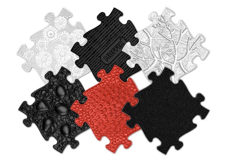 Muffik Covoras ortopedic senzorial puzzle pentru bebelusi rosu negru