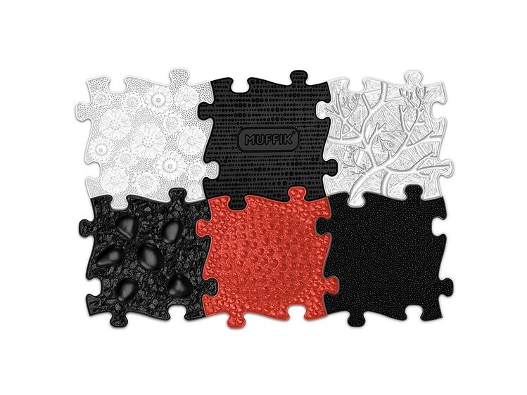 Muffik Covoras ortopedic senzorial puzzle pentru bebelusi rosu negru