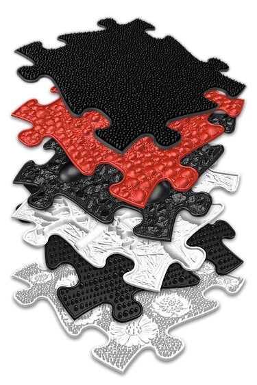 Muffik Covoras ortopedic senzorial puzzle pentru bebelusi rosu negru
