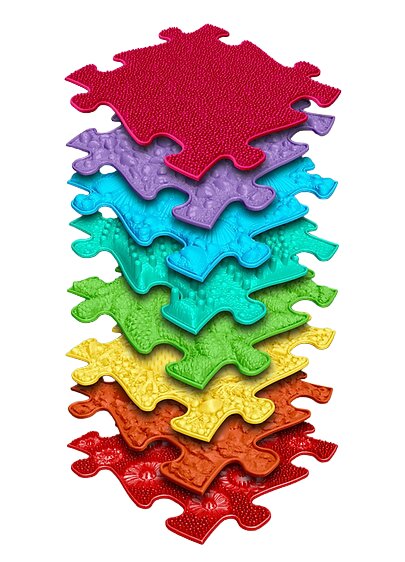 Muffik Set covorase ortopedice senzoriale tip puzzle Curcubeu