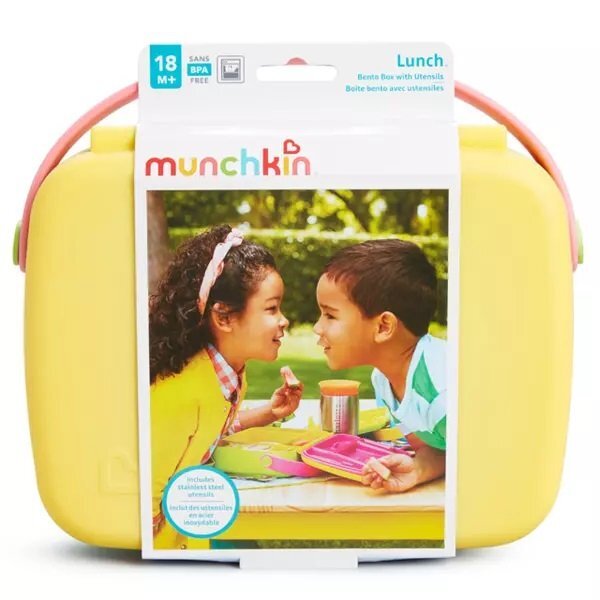 Munchkin Cutie Bento Lunch cu ustensile din inox 18L+ yellow