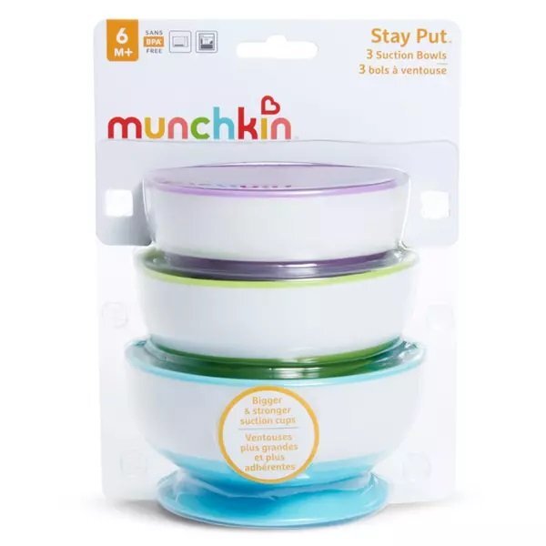Munchkin Set 3 boluri Stay Put cu ventuza dimensiuni variate 6L+
