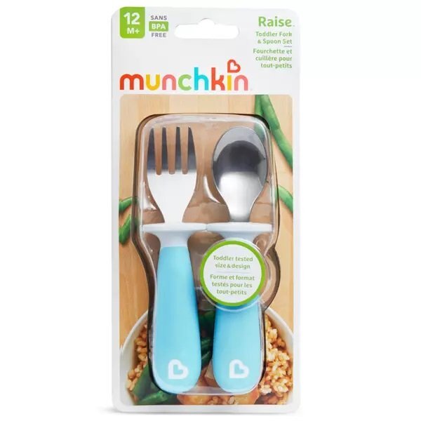 Munchkin Set furculita si lingurita pentru copii Raise 12L+ light blue