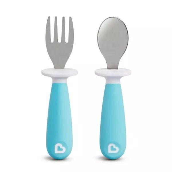 Munchkin Set furculita si lingurita pentru copii Raise 12L+ light blue