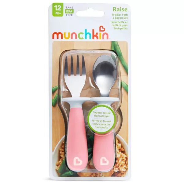 Munchkin Set furculita si lingurita pentru copii Raise 12L+ light pink