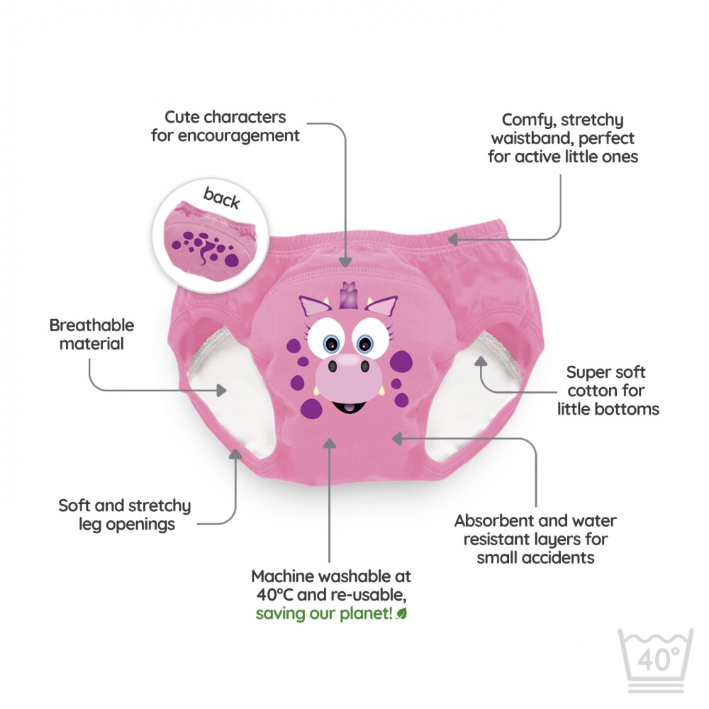 My Carry Potty Set de 3 chilotei de antrenament la olita My Little Training Pants 2-3 ani Pink Dragon