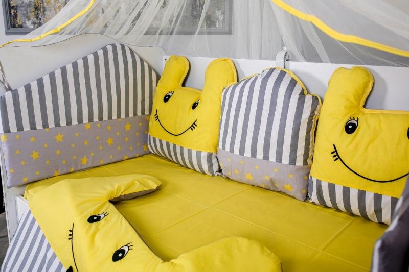MYKIDS Lenjerie 10 piese Figures gri-galben fara baldachin 120x60 cm