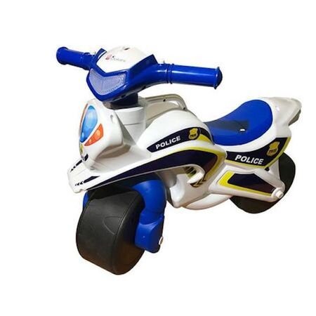 MYKIDS Motocicleta pentru copii Police Music 013951 Alb Albastru fara pedale prevazuta cu butoane pentru efecte sonore ghidon inalt Inaltimea scaunului 29 cm