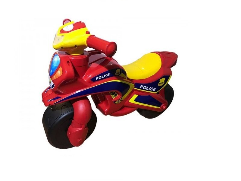 MYKIDS Motocicleta pentru copii Police Music 013956 Rosu Galben fara pedale prevazuta cu butoane pentru efecte sonore ghidon inalt Inaltimea scaunului 29 cm