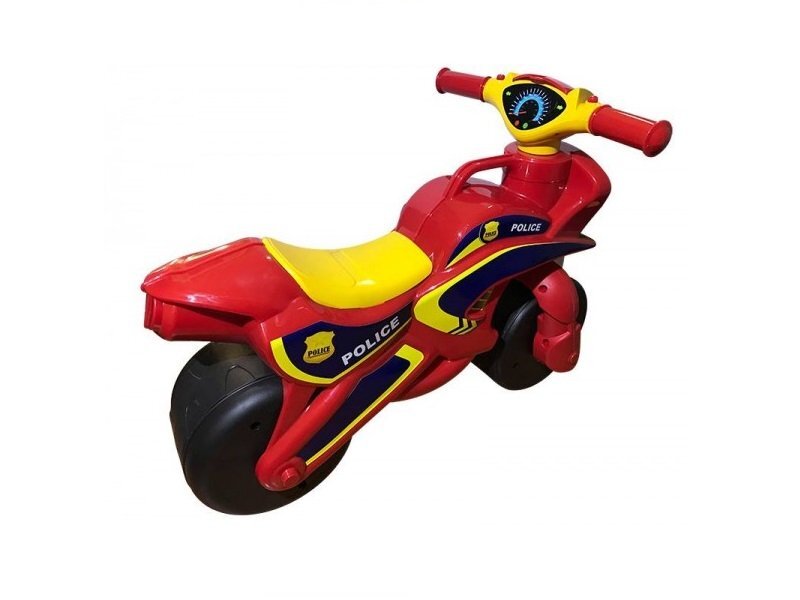 MYKIDS Motocicleta pentru copii Police Music 013956 Rosu Galben fara pedale prevazuta cu butoane pentru efecte sonore ghidon inalt Inaltimea scaunului 29 cm