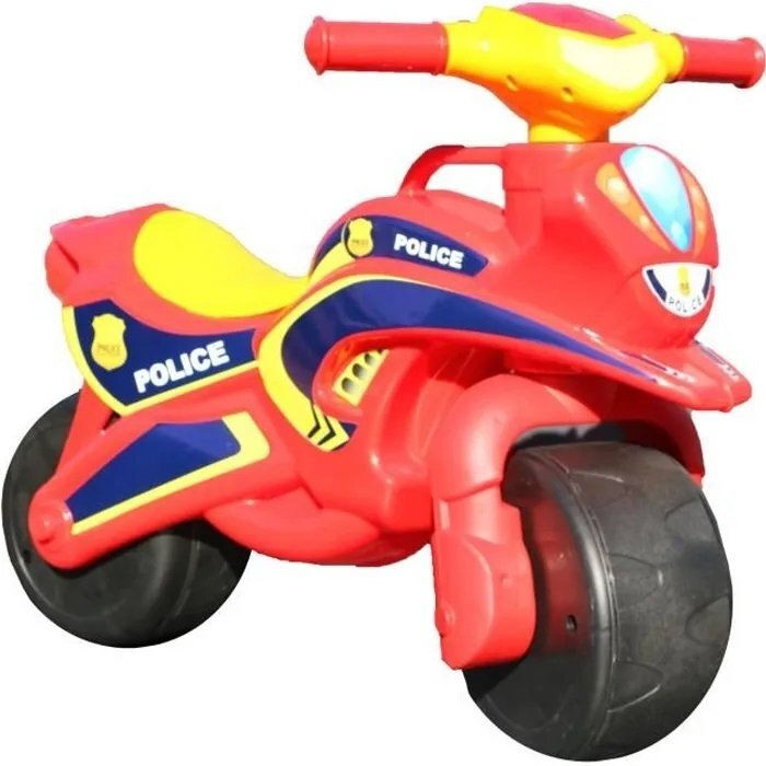 MYKIDS Motocicleta pentru copii Police Music 013956 Rosu Galben fara pedale prevazuta cu butoane pentru efecte sonore ghidon inalt Inaltimea scaunului 29 cm