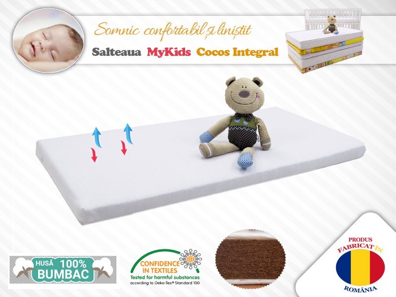 MYKIDS Saltea Fibra De Cocos Integral 120x60x6 Husa Alba