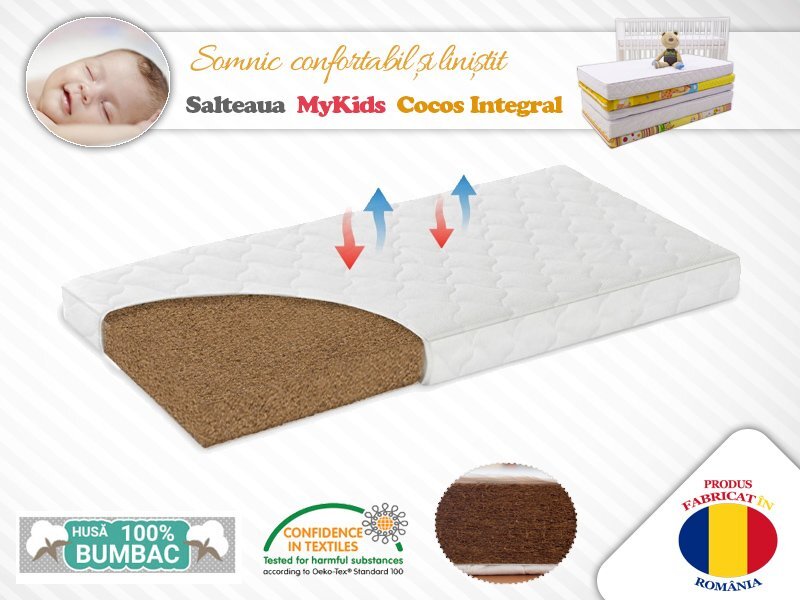 MYKIDS Saltea fibra de Cocos Integral 120x60x8 husa alba