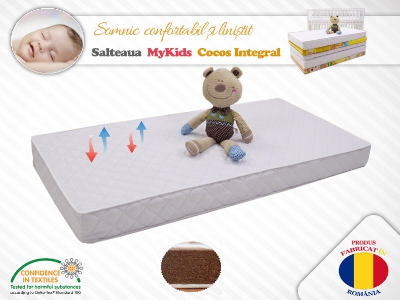 MYKIDS Saltea fibra de Cocos Integral 140x70x10 husa microfibra matlasata