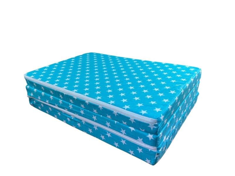 MYKIDS Saltea pliabila din spuma poliuretanica 120x60x5 cm Blue with White Stars