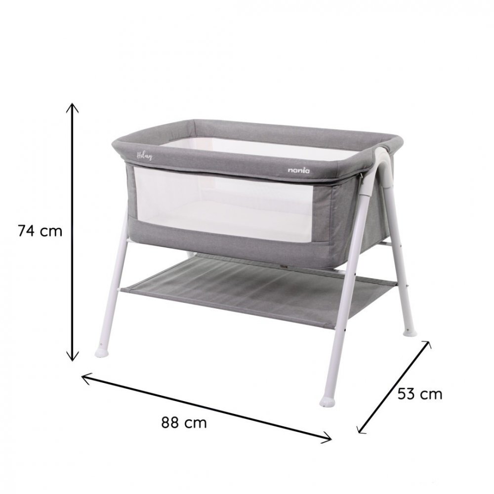 NANIA Patut co-sleeper Hilary Grey cu spatiu depozitare salteluta inclusa greutate maxim sustinuta 9 kg