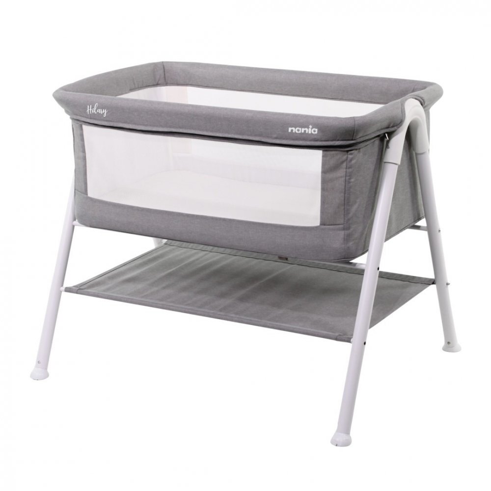 NANIA Patut co-sleeper Hilary Grey cu spatiu depozitare salteluta inclusa greutate maxim sustinuta 9 kg