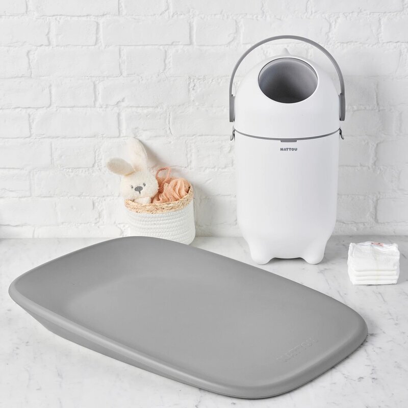 NATTOU Cos pentru scutece Dropy Alb sistem etans impotriva mirosurilor compatibil cu saci universali operare cu o mana potrivit pentru 25 scutece 27 x 27 x 48.5 cm 20 l