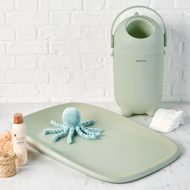 NATTOU Cos pentru scutece Dropy Verde sistem etans impotriva mirosurilor compatibil cu saci universali operare cu o mana potrivit pentru 25 scutece 27 x 27 x 48.5 cm 20 l