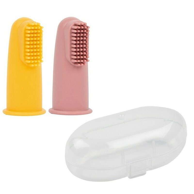 NATTOU Set 2 periute de dinti pentru deget cu peri moi roz