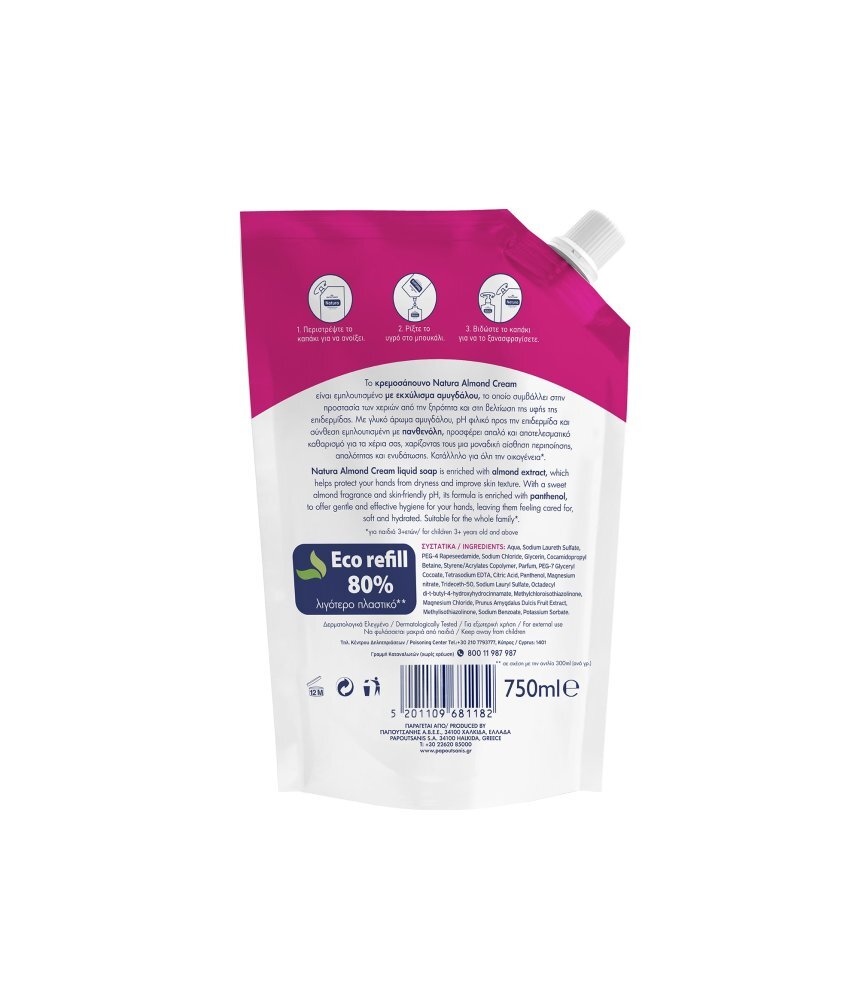 Natura Sapun lichid doypack refill 750 ml Crema migdale
