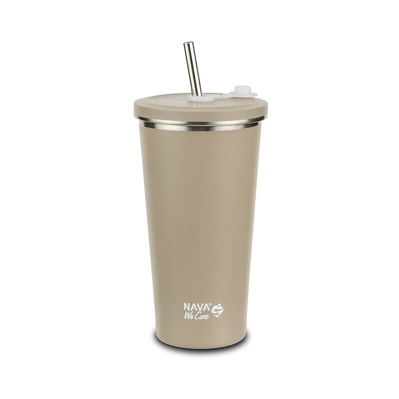 NAVA Cana termica cu pai din otel inoxidabil We care Bej 520 ml
