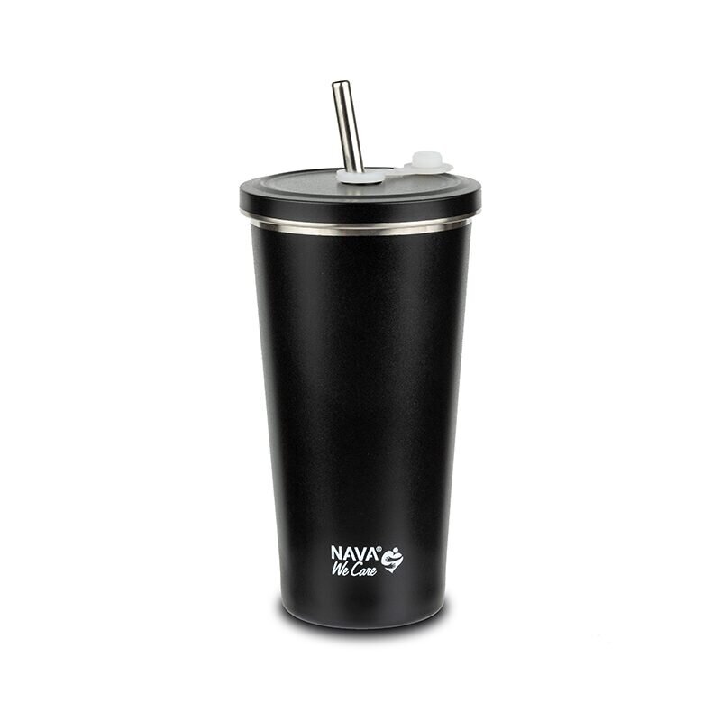 NAVA Cana termica cu pai din otel inoxidabil We care Negru 520 ml