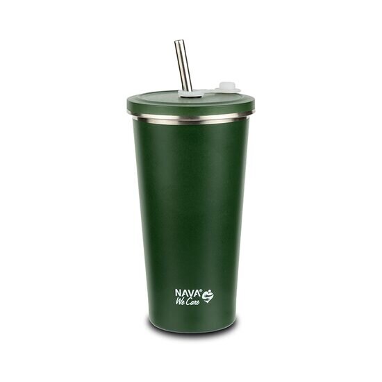 NAVA Cana termica cu pai din otel inoxidabil We care Verde 520 ml