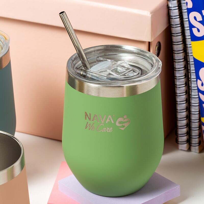 NAVA Cana termoizolanta cu pai 360 ml verde
