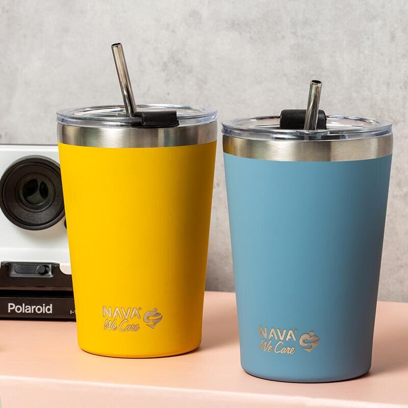 NAVA Cana termoizolanta cu pai 450 ml albastru
