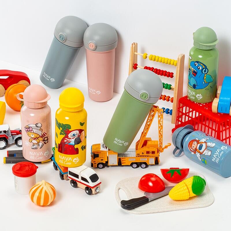 NAVA Sticla de plastic cu pai 380 ml albastru