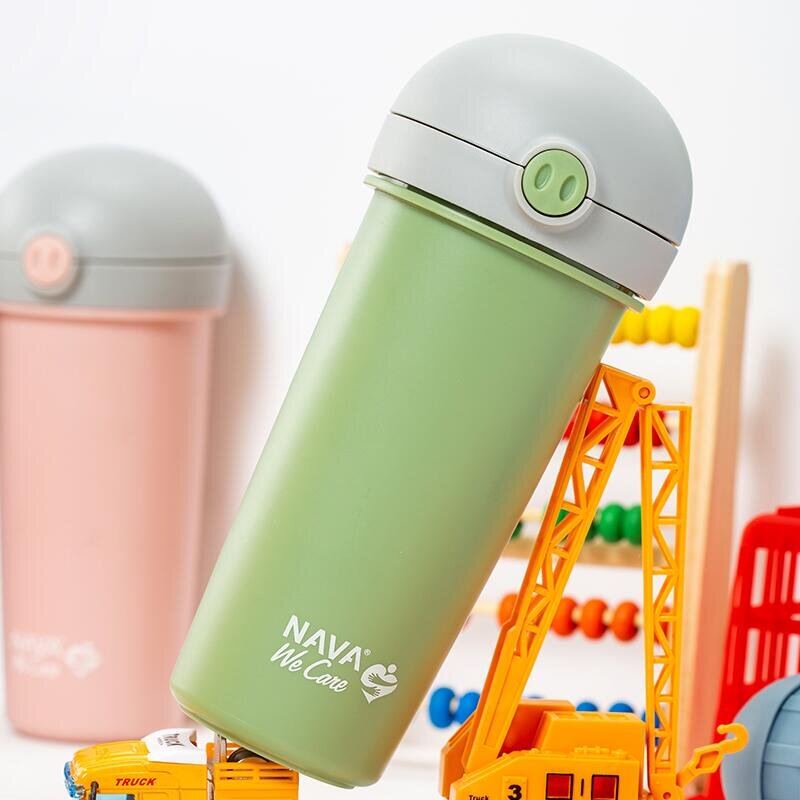 NAVA Sticla de plastic cu pai 380 ml verde