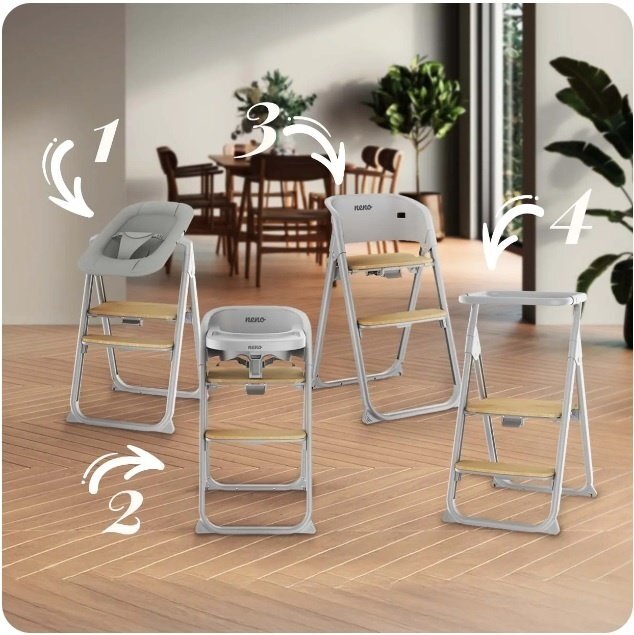 Neno Scaun de hranire multifunctional 4 in 1 Sapori Gray