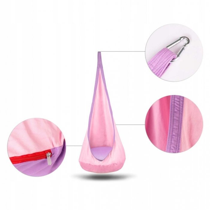 Neo Sport Hamac tip Cocoon pentru copii 140 x 55 cm Neo-Sport Cocoon Roz deschis utilizare interiorexterior capacitate maxima 80 kg husa detasabila si lavabila perna gonflabila inclusa