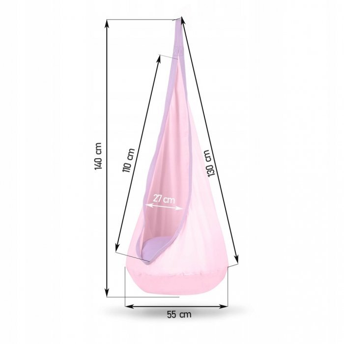 Neo Sport Hamac tip Cocoon pentru copii 140 x 55 cm Neo-Sport Cocoon Roz deschis utilizare interiorexterior capacitate maxima 80 kg husa detasabila si lavabila perna gonflabila inclusa