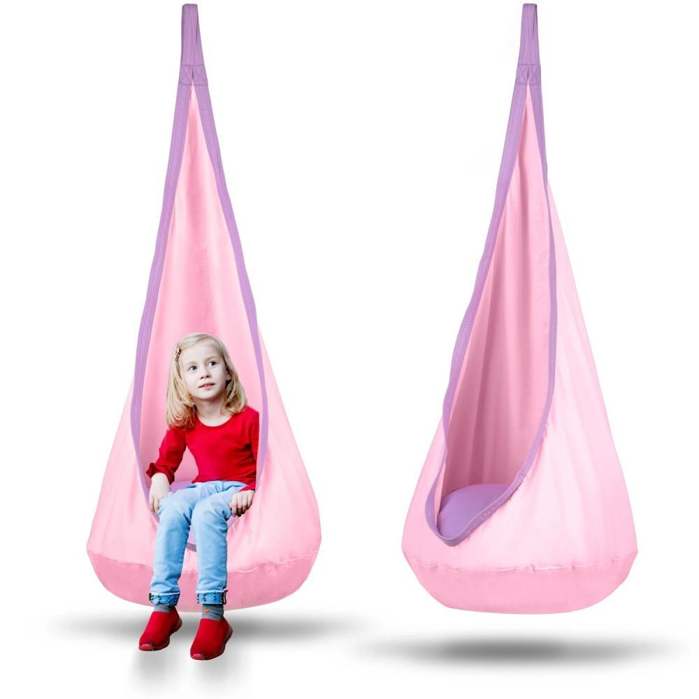 Neo Sport Hamac tip Cocoon pentru copii 140 x 55 cm Neo-Sport Cocoon Roz deschis utilizare interiorexterior capacitate maxima 80 kg husa detasabila si lavabila perna gonflabila inclusa