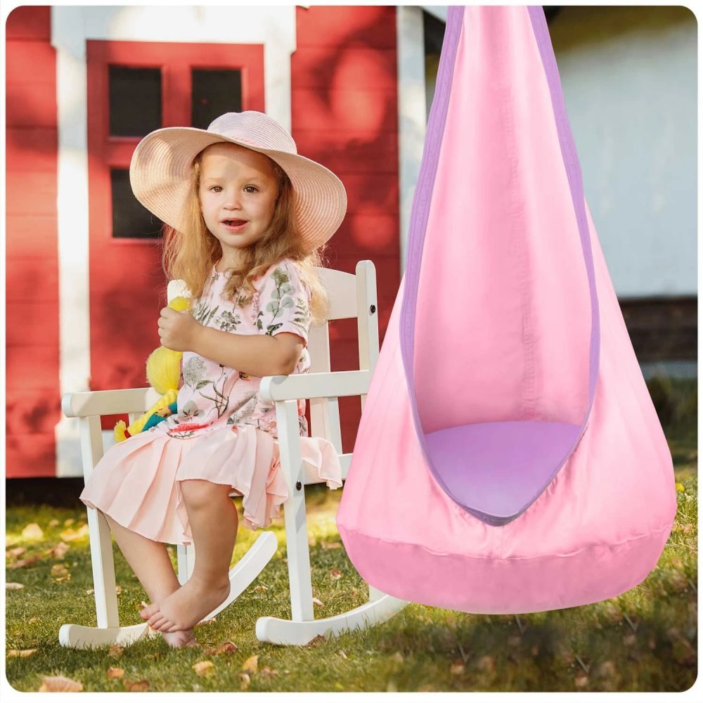Neo Sport Hamac tip Cocoon pentru copii 140 x 55 cm Neo-Sport Cocoon Roz deschis utilizare interiorexterior capacitate maxima 80 kg husa detasabila si lavabila perna gonflabila inclusa
