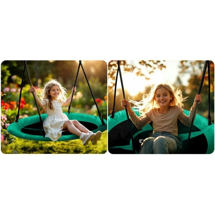 Neo Sport Leagan tip cuib pentru copii Neo-Sport 1052 Verde XXL 110 cm material impermeabil cadru din otel greutate suportata 150 kg