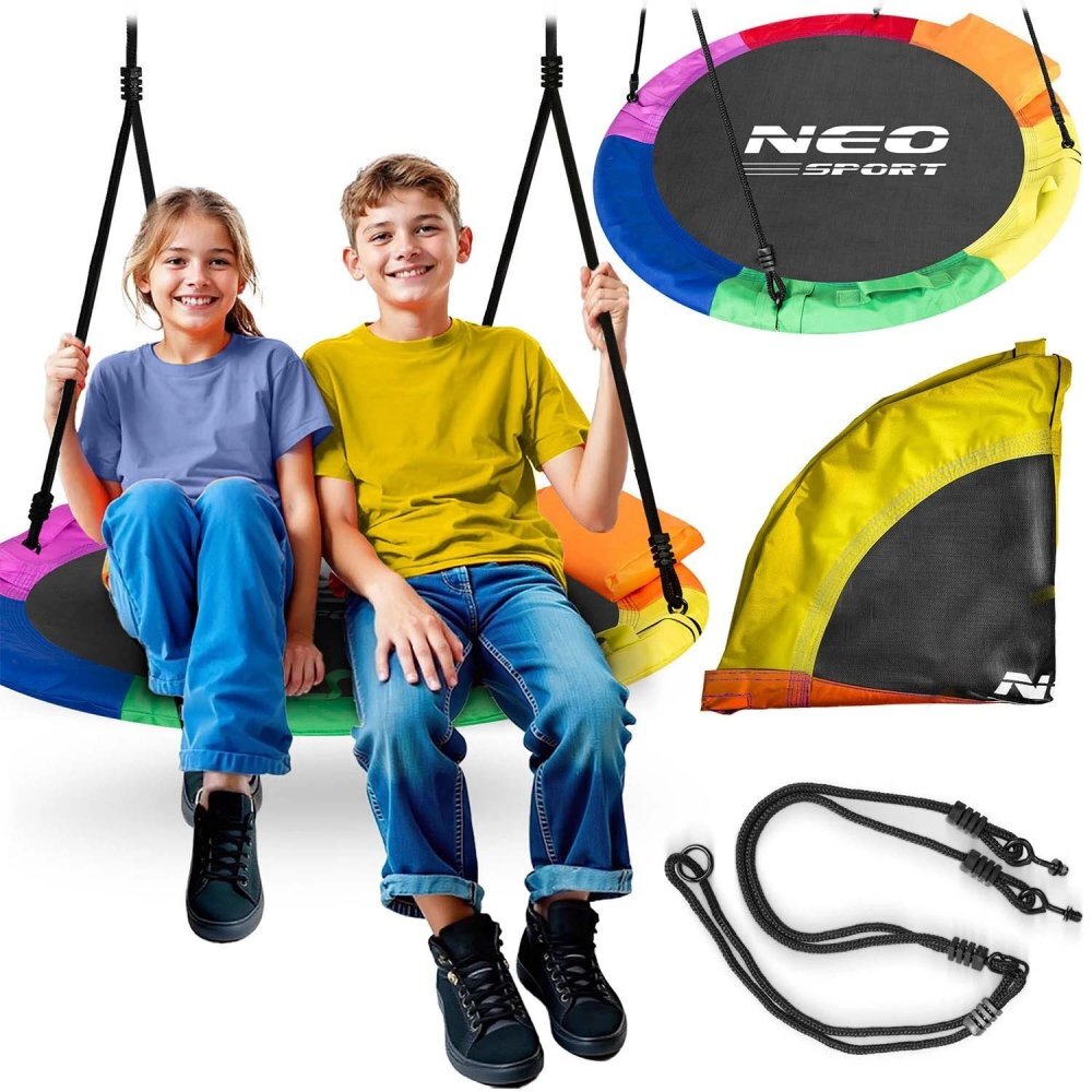 Neo Sport Leagan tip cuib pentru copii Neo-Sport 6 Multicolor 100cm Perna atasata cu Velcro inclusa Cadru din otel material impermeabil 600D PE Oxford greutate suportata 150kg