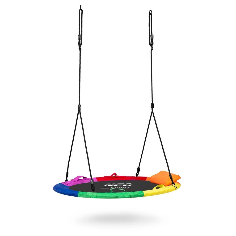 Neo Sport Leagan tip cuib pentru copii Neo-Sport 6 Multicolor 100cm Perna atasata cu Velcro inclusa Cadru din otel material impermeabil 600D PE Oxford greutate suportata 150kg