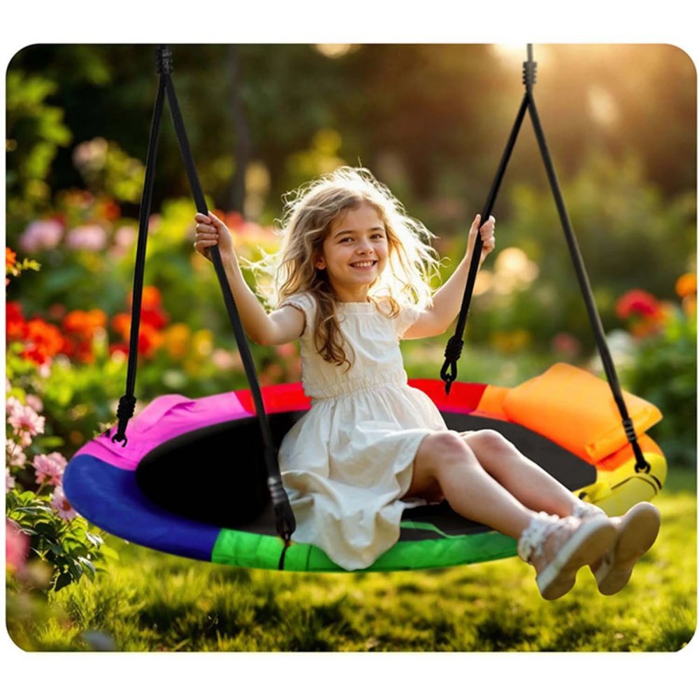 Neo Sport Leagan tip cuib pentru copii Neo-Sport 6 Multicolor 100cm Perna atasata cu Velcro inclusa Cadru din otel material impermeabil 600D PE Oxford greutate suportata 150kg