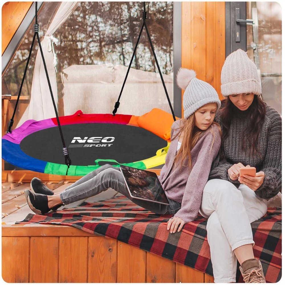 Neo Sport Leagan tip cuib pentru copii Neo-Sport 6 Multicolor XXL 110cm cadru din otel material impermeabil 600D PE Oxford greutate suportata 150kg
