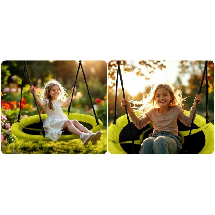Neo Sport Leagan tip cuib pentru copii Neo-Sport Swingo 100 cm Galben cu Cadru din otel Husa impermeabila si rezistenta Oxford 600D Greutate suportata 150kg