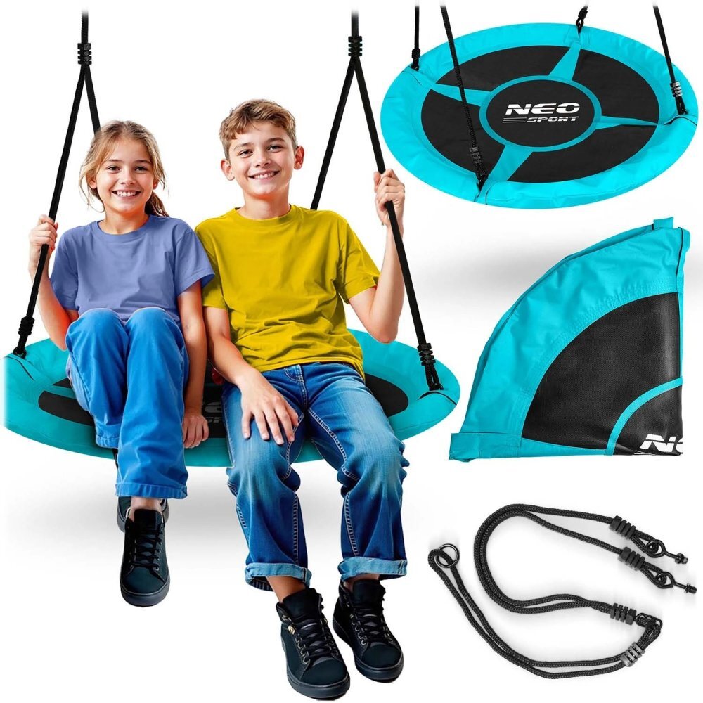 Neo Sport Leagan tip cuib pentru copii Neo-Sport Swingo 100 cm Turquoise cu Cadru din otel Husa impermeabila si rezistenta Oxford 600D Greutate suportata 150kg